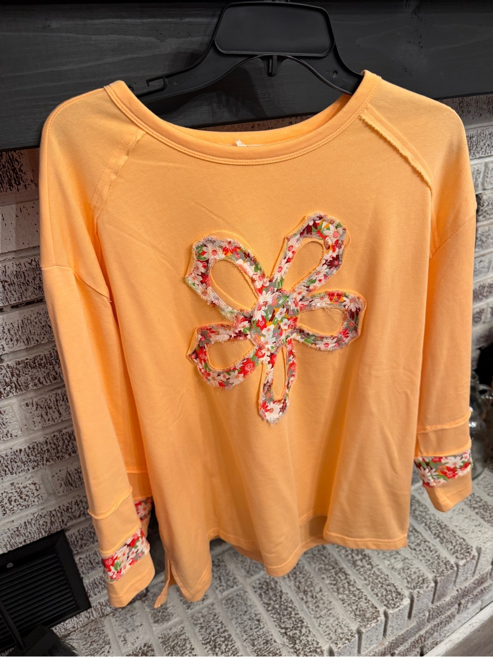 Easel Peach Pullover with Floral patchwork